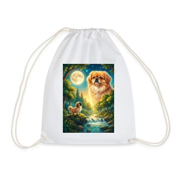Howling to the Moon Meme Dog Pekingese - Drawstring Bag - white - Front
