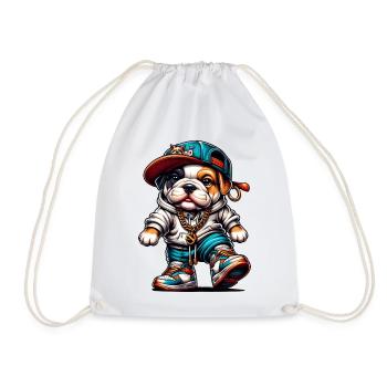Cute Hip Hop Bulldog Puppy Streetwear Dog Merch - Drawstring Bag - white - Front