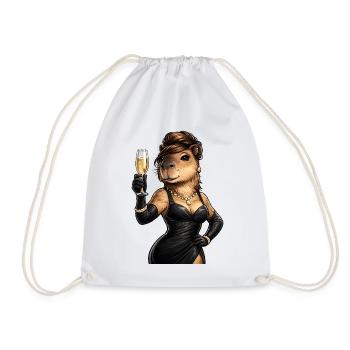 Elegante Capybara Dame mit Sektglas - Drawstring Bag - white - Front