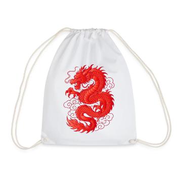 Red Asian Dragon Tattoo Design - Drawstring Bag - white - Front