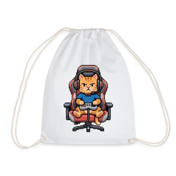 Pixel Art Cat Gamer Stuhl Headset Controller - Turnbeutel - Weiß - Vorne