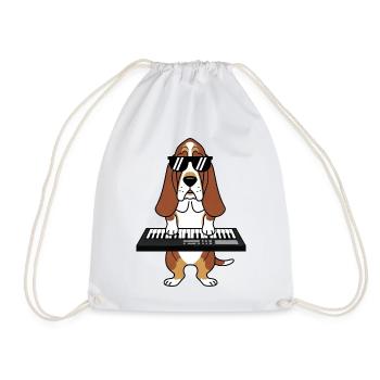 Basset Hund Dackel Musiker am Keyboard Cartoon - Turnbeutel - Weiß - Vorne