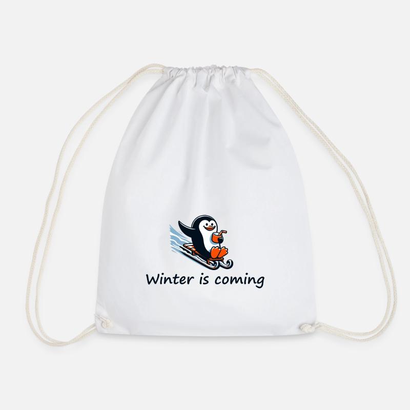 Penguin in the winter - Drawstring Bag - white