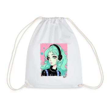 Cartoon girl listening to music - Drawstring Bag - white - Front