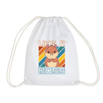 Like a Boss - Funny Cartoon Hamster Saying - Drawstring Bag - white - Front