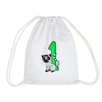 1 an - Inscription à l’école - Motif lémur - Numéro 1 - Sac de sport léger - blanc - Devant