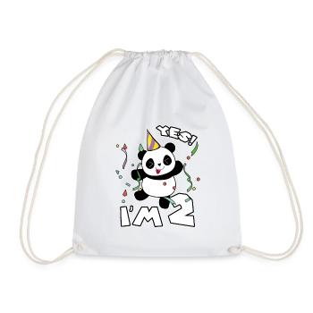 Two year old Panda gift 2nd birthday celebration - Drawstring Bag - white - Front