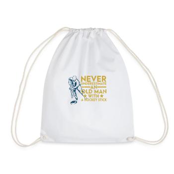 Never Underestimate An Old Man With A Hockey Stick - Drawstring Bag - white - Front