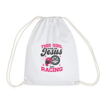 Autorennen This Girl Runs On Jesus And Racing - Turnbeutel - Weiß - Vorne