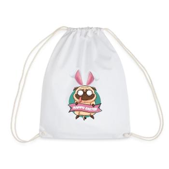 Frohe Ostern - Mops mit Hasenohren - Turnbeutel - Weiß - Vorne