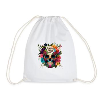 Skull Flowers Colorful - Drawstring Bag - white - Front