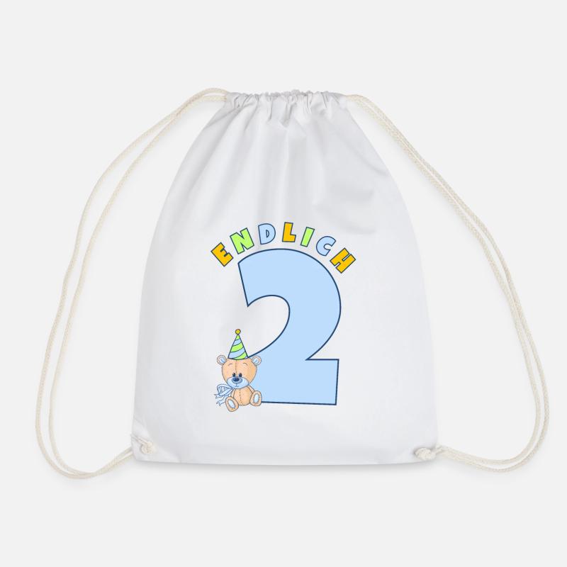 ENDLICH 2 Zweiter Geburtstag Kindergeburtstag Bär - Turnbeutel - Weiß