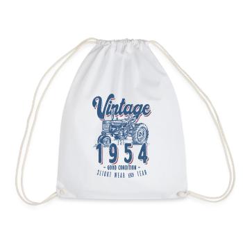 Vintage Tractor Farmer Birthday Born In 1954 - Drawstring Bag - white - Front