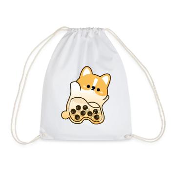Boba Corgi - Drawstring Bag - white - Front