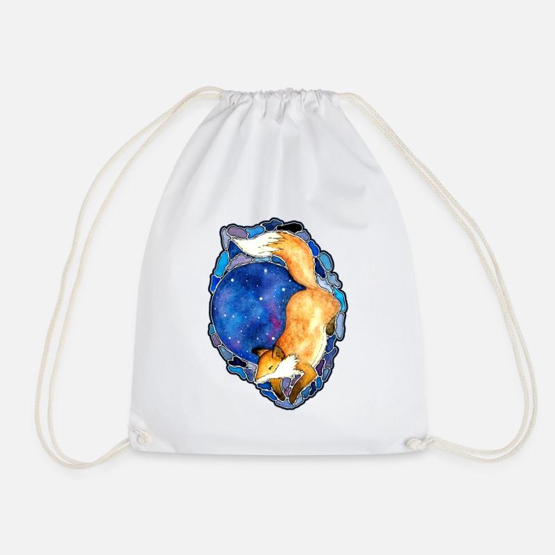 Galaxy Moon Red Fox - Drawstring Bag - white