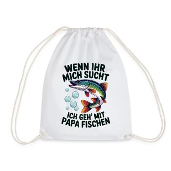 Ich gehe mit Papa angeln fischen springender Hecht - Turnbeutel - Weiß - Vorne