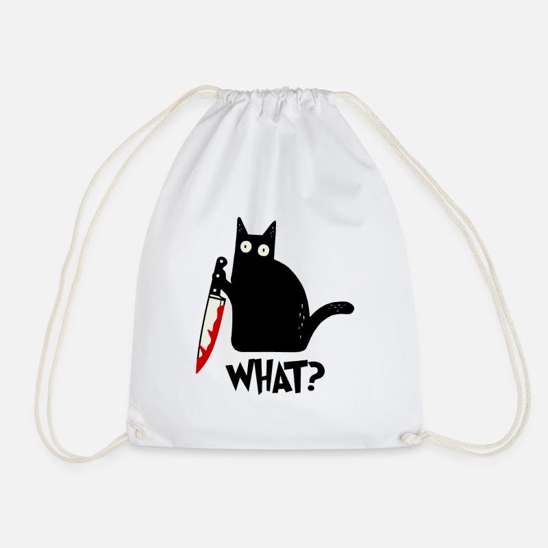 Cat Creepy What Graphic - Drawstring Bag - white