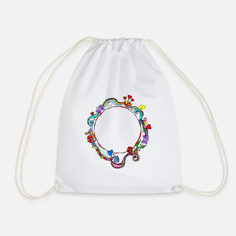 Heart Circle - Drawstring Bag - white
