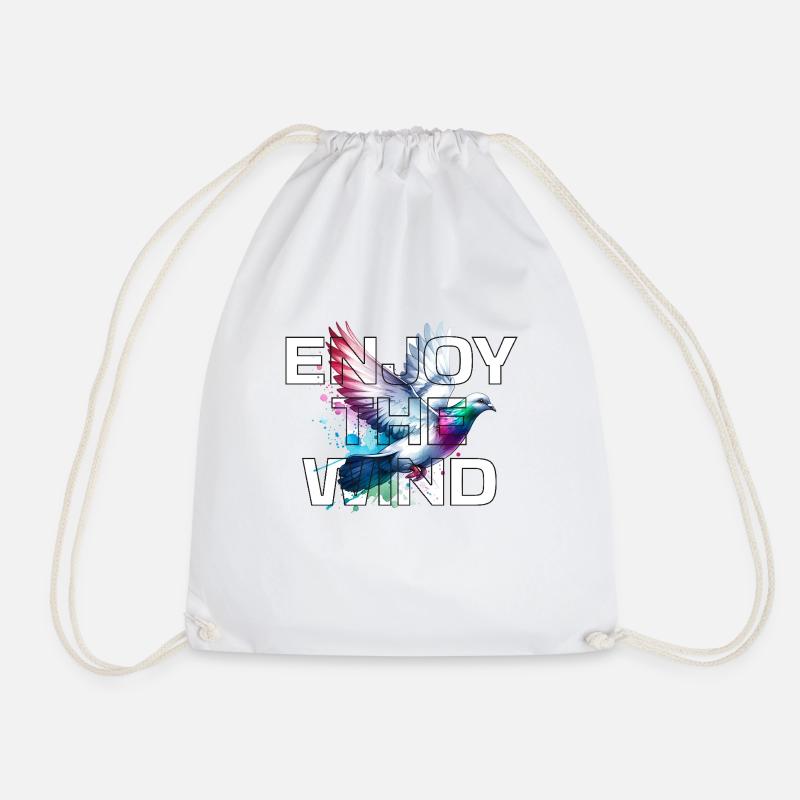 Enjoy The Wind, Dove in the wind - Drawstring Bag - white