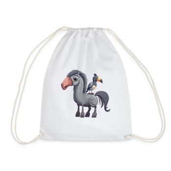 Cute horse with a bird - Drawstring Bag - white - Front