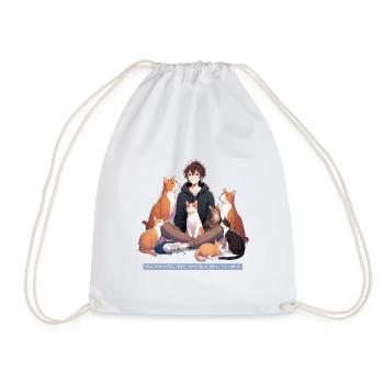 Cat Anime Funny Animals - Drawstring Bag - white - Front
