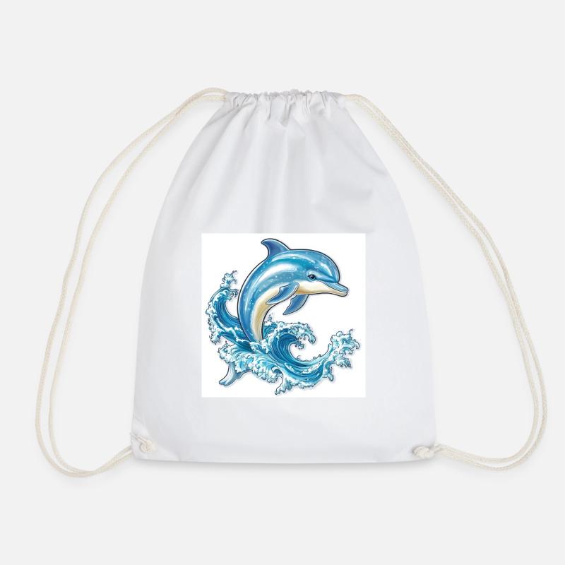 Dolphin jumping through ocean waves - Drawstring Bag - white