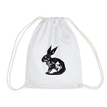 Geometric Rabbit Geometry Lines Rabbit - Drawstring Bag - white - Front
