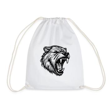 Angry Bear Tattoo Portrait with Sharp Teeth - Drawstring Bag - white - Front