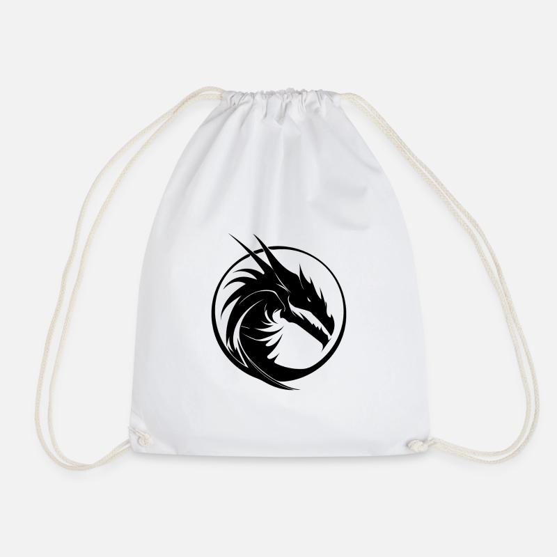 Vintage Tattoo Dragon Circle Logo Scale Dress - Drawstring Bag - white