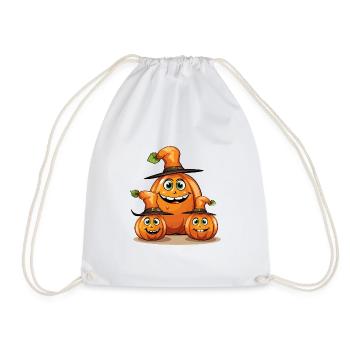 Smiling Halloween Family Pumpkin with Spell Hat - Drawstring Bag - white - Front