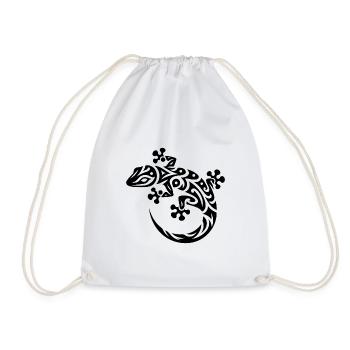 Cute Gecko in Tribal Tattoo Style - Drawstring Bag - white - Front