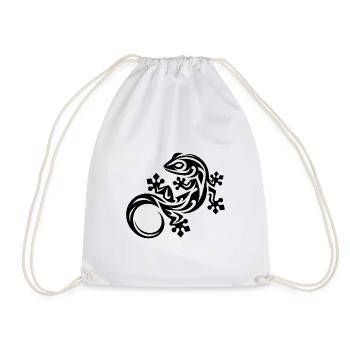 Petit gecko drôle dans le style de tatouage tribal - Sac de sport léger - blanc - Devant