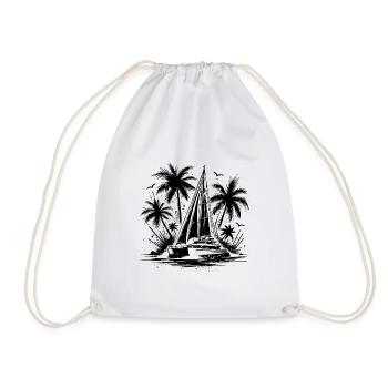 Palm trees with double hull catamaran sailing boat - Drawstring Bag - white - Front
