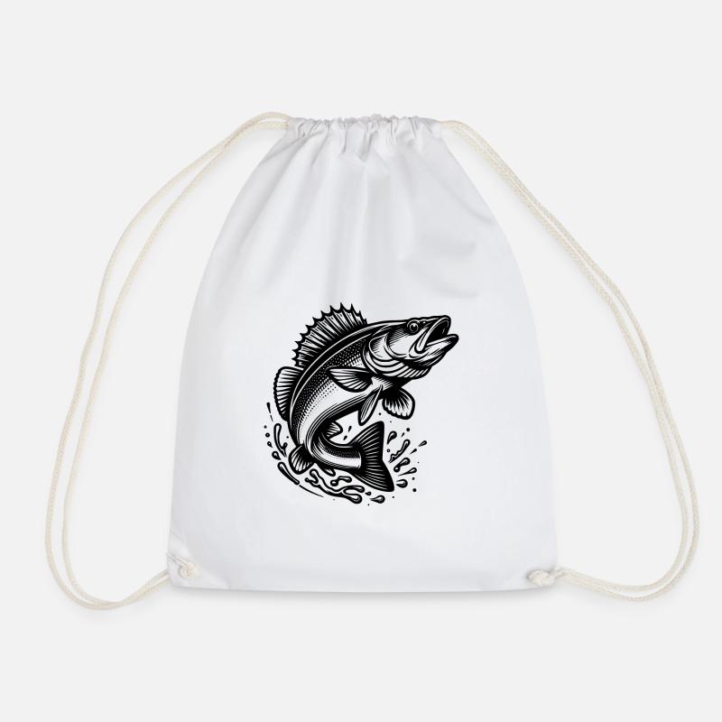 Springender Zander Fisch - Turnbeutel - Weiß