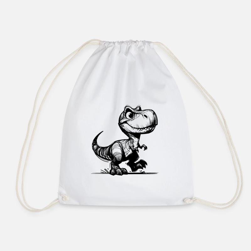 Small cute T-Rex Dino - Drawstring Bag - white