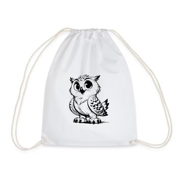 Cute Baby Owl Pencil Sketch - Drawstring Bag - white - Front