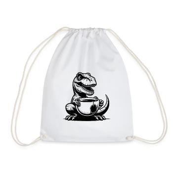 Büro Dino sehr lustiger Tea-Rex mit Tasse - Turnbeutel - Weiß - Vorne