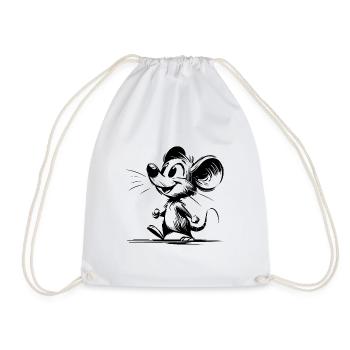 Cute Little Pencil Style Kids Mouse Sketch - Drawstring Bag - white - Front