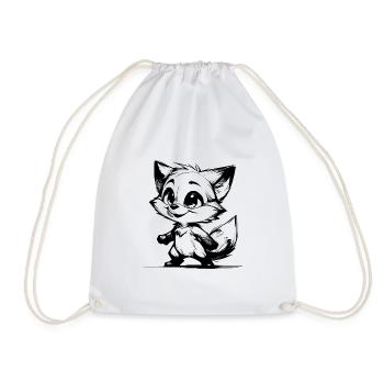 Cute Kids Fox Pencil Drawing - Drawstring Bag - white - Front
