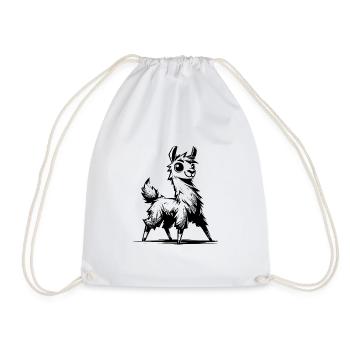 Friendly Curious Llama Pencil Sketch Style - Drawstring Bag - white - Front