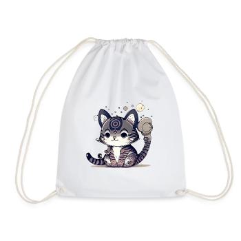 Super cute cat design. - Drawstring Bag - white - Front