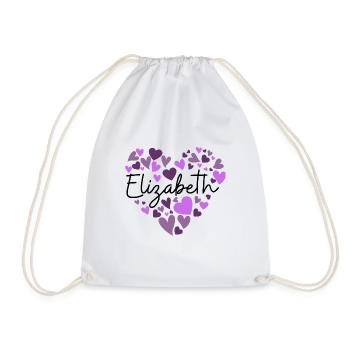 Elizabeth Namensdesign mit herzförmiger lila Hea - Turnbeutel - Weiß - Vorne