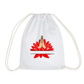 Text bar namaste two hands out of red lotus with - Drawstring Bag - white - Front