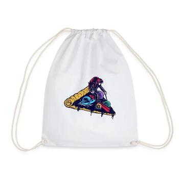 Skiing on a pizza - Drawstring Bag - white - Front