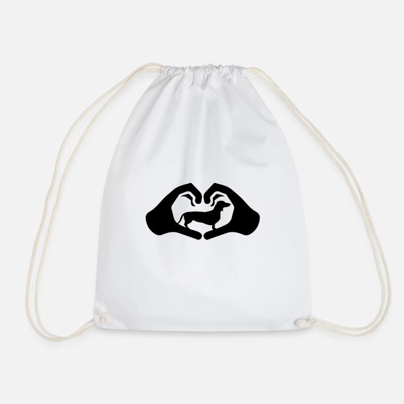Dachshund hands heart - Drawstring Bag - white