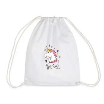 Horse with horn - the unicorn gift glitter child - Drawstring Bag - white - Front