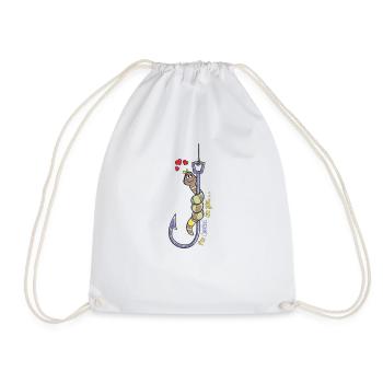 Fishing hook worm fishing gift funny fish - Drawstring Bag - white - Front