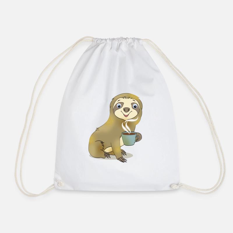 Faultier mit Kaffee Geschenk Cartoon Kawaii - Turnbeutel - Weiß