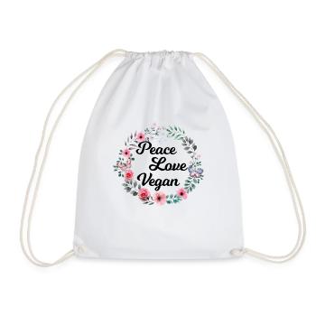 Peace Love Vegan - Drawstring Bag - white - Front