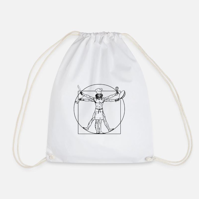 Vitruvian cook - Da Vinci cooking gift - Drawstring Bag - white